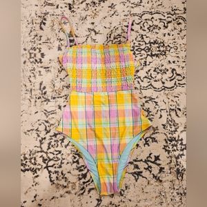 Like new colorful plaid smocked aerie one piece swimsuit size S